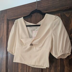 Lush Cream Puff Sleeve Cropped Blouse